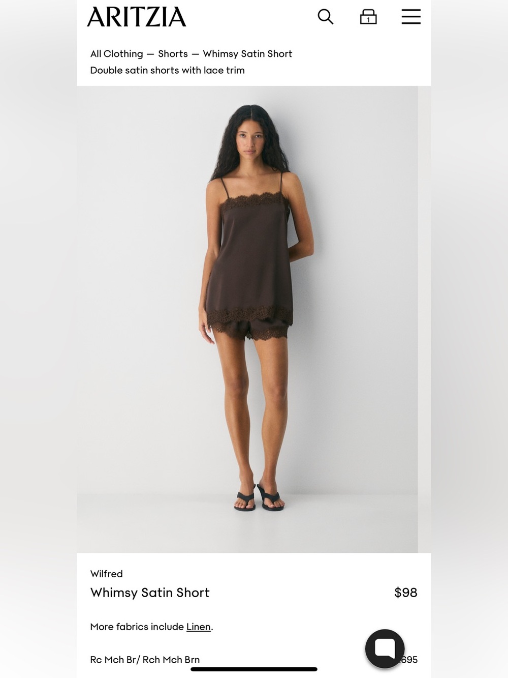 Aritzia Satin Serif Camisole and Satin Whimsy Shorts